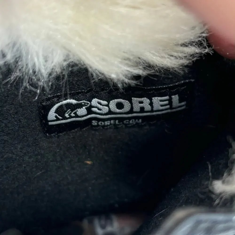 Sorel Boots Size 6.5‎ Black Suede Leather Faux Fur Size Side Zip Northern Lite